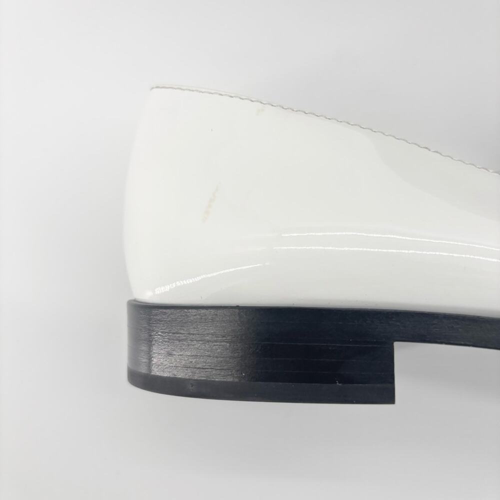 Chanel CC Logo Turnlock Calfskin Patent Leather Cap Toe Maryjane Flats Shoes 37 - Picture 9 of 13